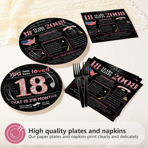 96 Pcs Black Pink 18th Birthday Party Plates and Napkins - Grencian