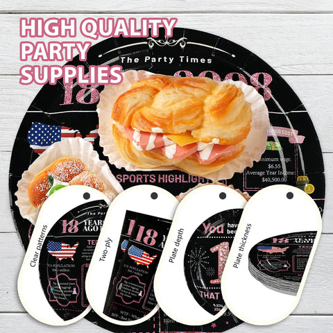 96 Pcs Black Pink 18th Birthday Party Plates and Napkins - Grencian