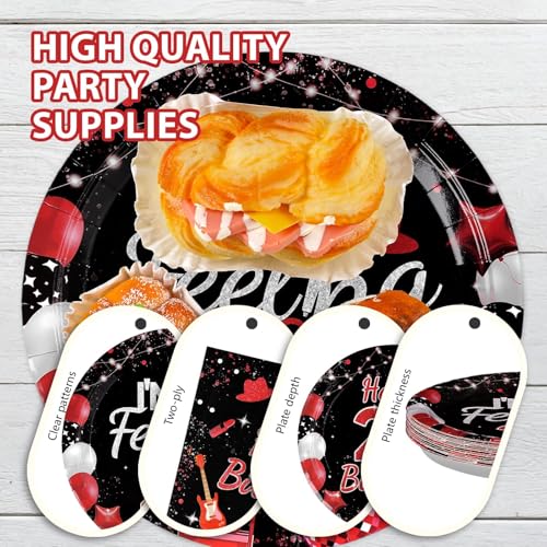 96 Pcs Black Red 22nd Birthday Party Plates and Napkins - Grencian