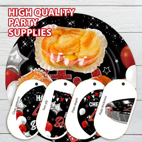 96 Pcs Black Red 45th Birthday Party Plates and Napkins - Grencian