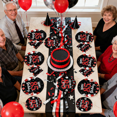96 Pcs Black Red 85th Birthday Party Plates and Napkins - Grencian