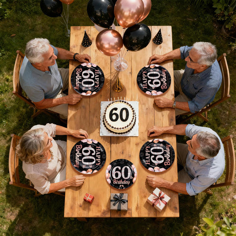 96-teiliges Party-Set in Roségold zum 40. Geburtstag: Teller und Servietten