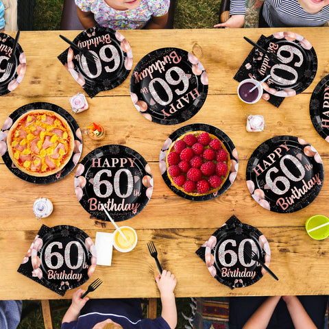 96-teiliges Party-Set in Roségold zum 40. Geburtstag: Teller und Servietten