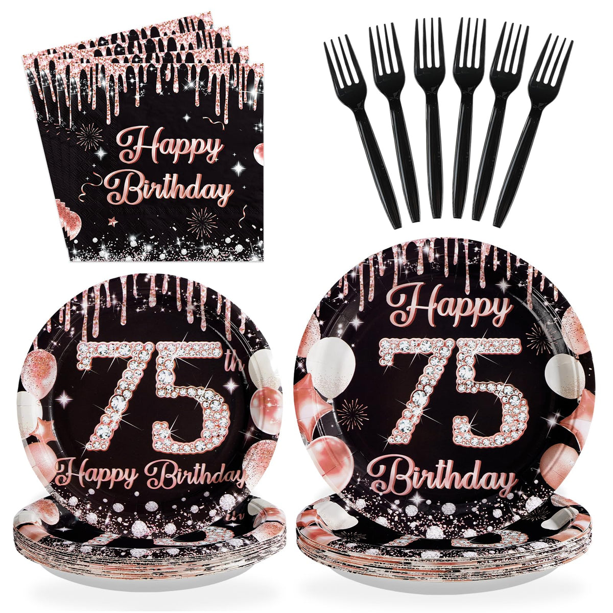 96 pièces Assiettes et serviettes couleur or rose pour une fête d'anniversaire de 40 ans