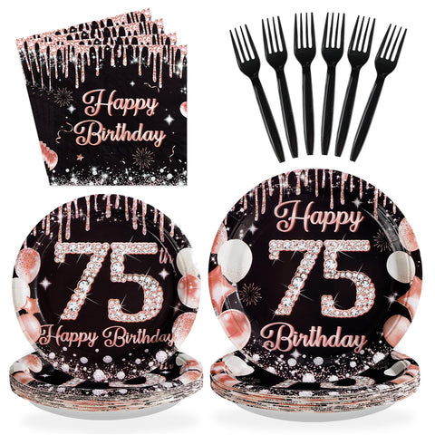96 pièces Assiettes et serviettes couleur or rose pour une fête d'anniversaire de 40 ans