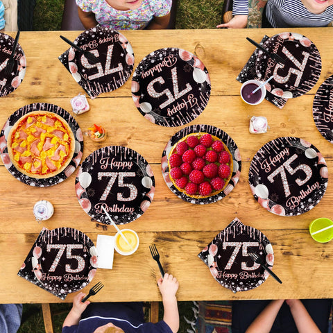 96 pièces Assiettes et serviettes couleur or rose pour une fête d'anniversaire de 40 ans
