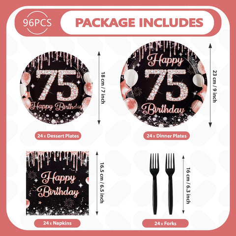 96 pièces Assiettes et serviettes couleur or rose pour une fête d'anniversaire de 40 ans