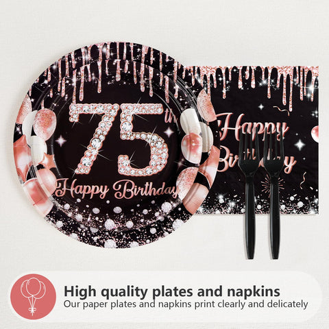 96 pièces Assiettes et serviettes couleur or rose pour une fête d'anniversaire de 40 ans
