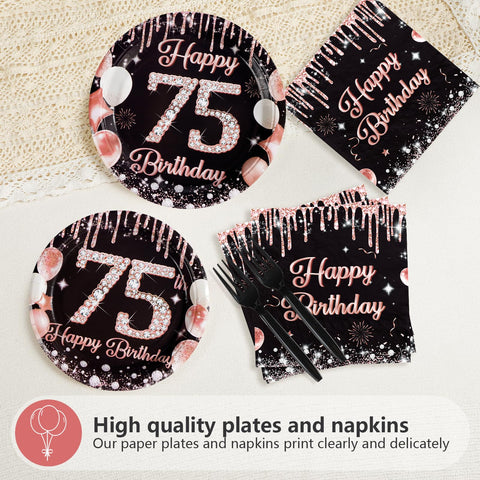 96 pièces Assiettes et serviettes couleur or rose pour une fête d'anniversaire de 40 ans