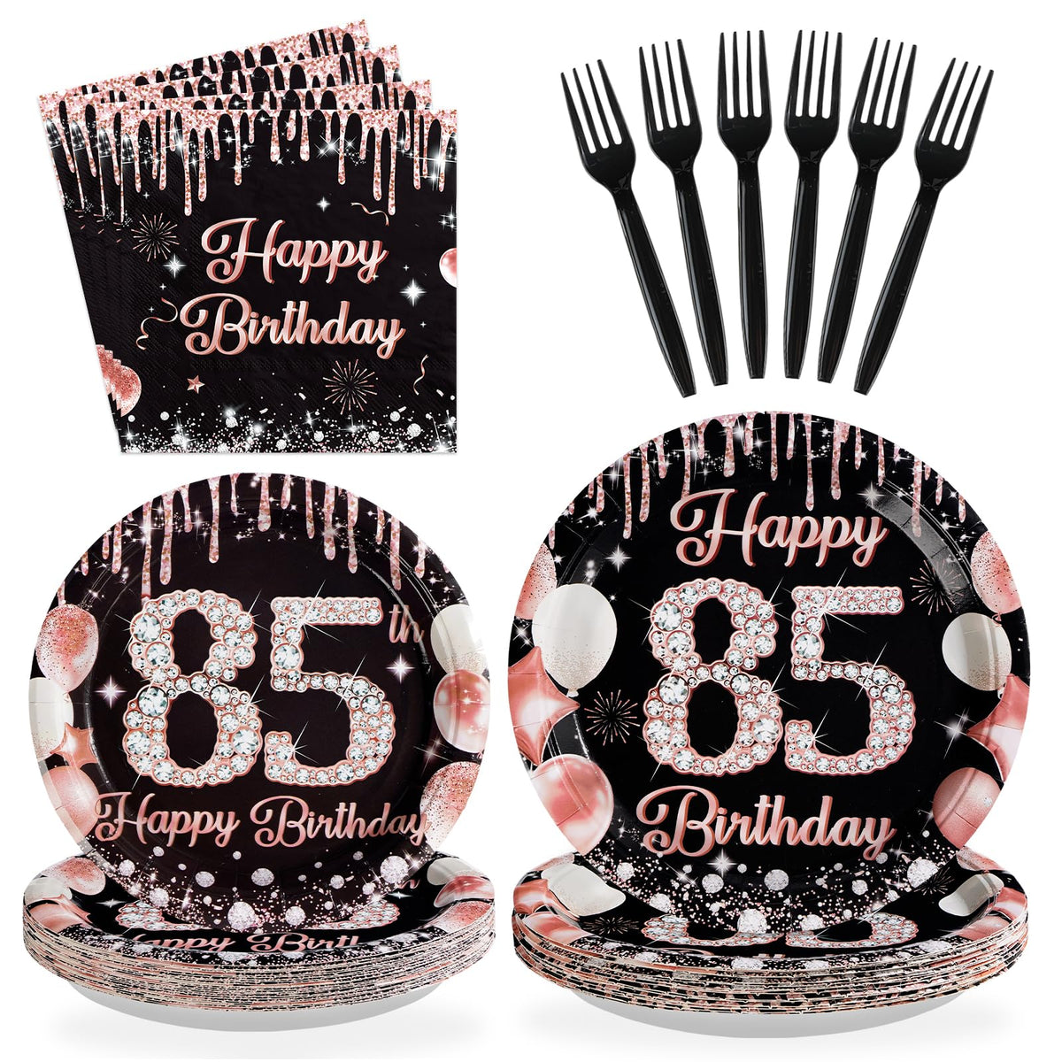 96 pièces Assiettes et serviettes couleur or rose pour une fête d'anniversaire de 40 ans