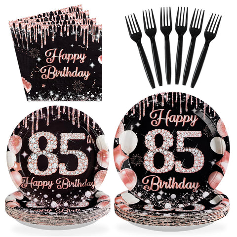 96 pièces Assiettes et serviettes couleur or rose pour une fête d'anniversaire de 40 ans