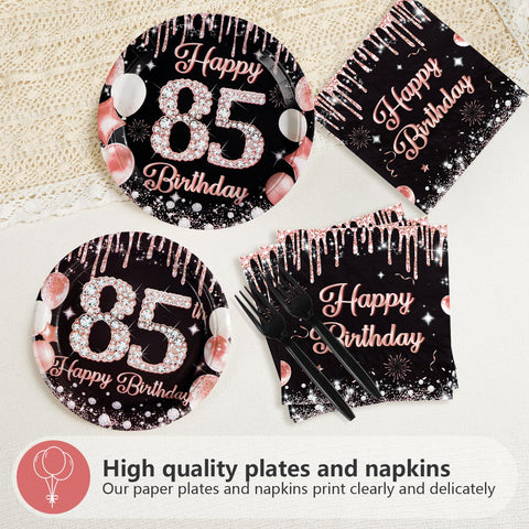 96 pièces Assiettes et serviettes couleur or rose pour une fête d'anniversaire de 40 ans