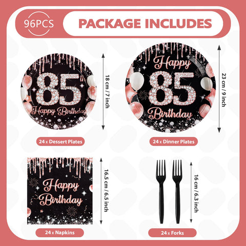 96 pièces Assiettes et serviettes couleur or rose pour une fête d'anniversaire de 40 ans