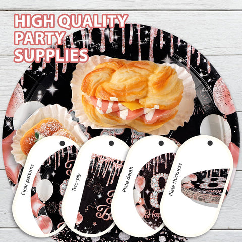 96 pièces Assiettes et serviettes couleur or rose pour une fête d'anniversaire de 40 ans