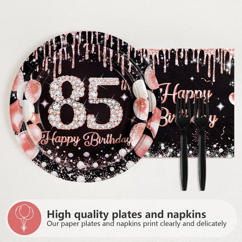 96 pièces Assiettes et serviettes couleur or rose pour une fête d'anniversaire de 40 ans