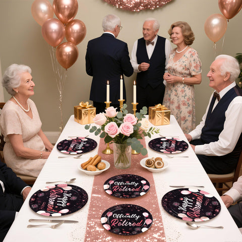 96 Pcs Black Rose Retirement Party Plates and Napkins - Grencian