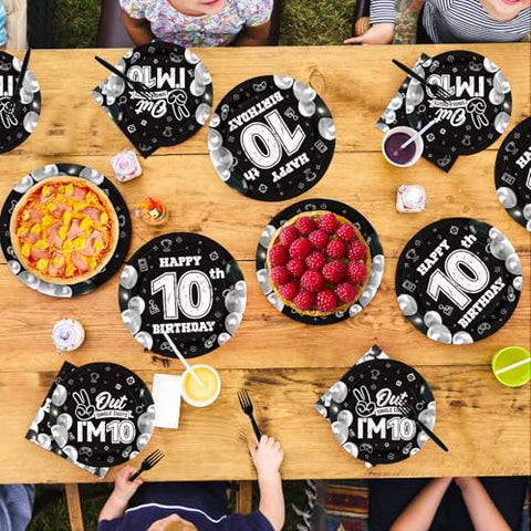 96 Pcs Black White 10th Birthday Party Plates and Napkins - Grencian