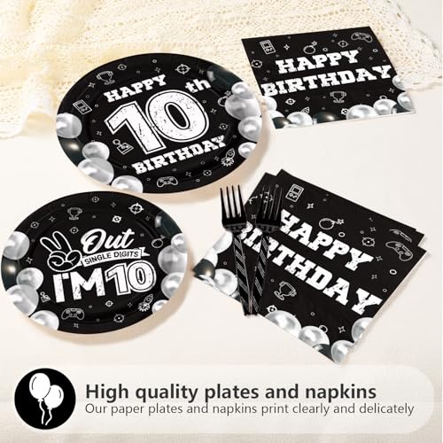 96 Pcs Black White 10th Birthday Party Plates and Napkins - Grencian