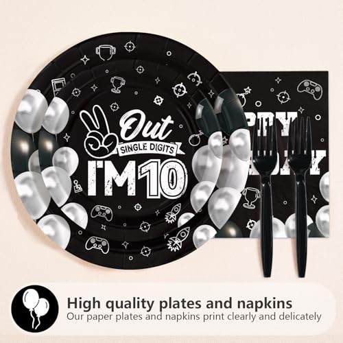 96 Pcs Black White 10th Birthday Party Plates and Napkins - Grencian