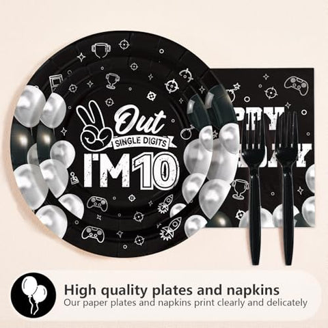 96 Pcs Black White 10th Birthday Party Plates and Napkins - Grencian