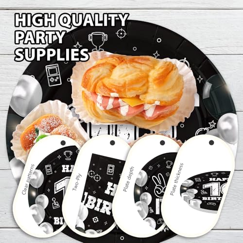 96 Pcs Black White 10th Birthday Party Plates and Napkins - Grencian