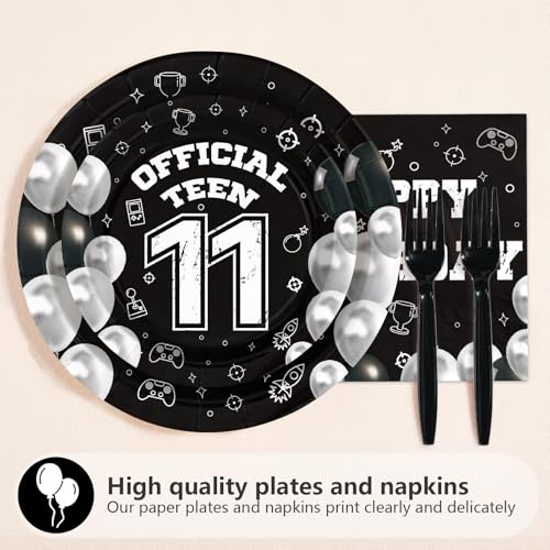 96 Pcs Black White 11th Birthday Party Plates and Napkins - Grencian