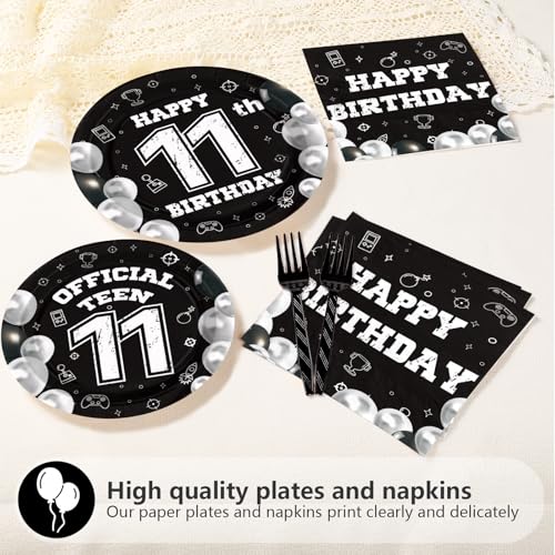 96 Pcs Black White 11th Birthday Party Plates and Napkins - Grencian