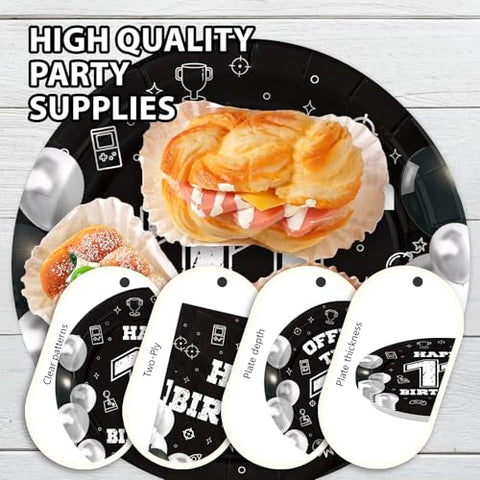 96 Pcs Black White 11th Birthday Party Plates and Napkins - Grencian