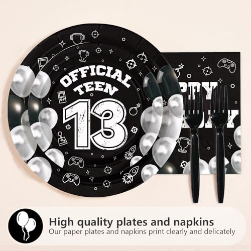 96 Pcs Black White 13th Birthday Party Plates and Napkins - Grencian