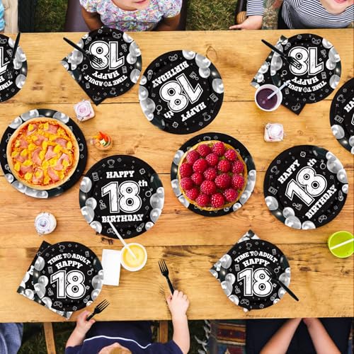 96 Pcs Black White 18th Birthday Party Plates and Napkins - Grencian