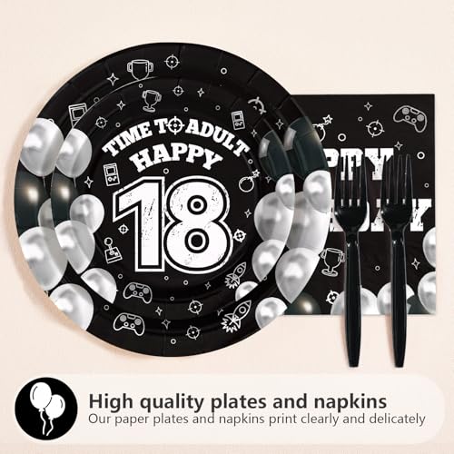 96 Pcs Black White 18th Birthday Party Plates and Napkins - Grencian