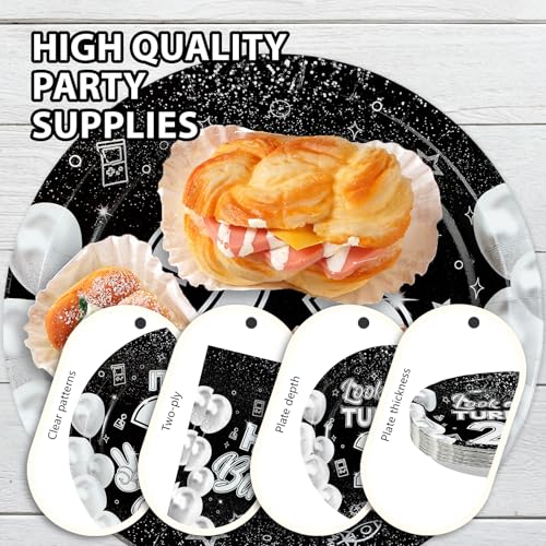 96 Pcs Black White 23rd Birthday Party Plates and Napkins - Grencian