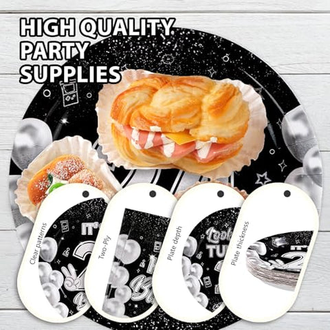 96 Pcs Black White 24th Birthday Party Plates and Napkins - Grencian