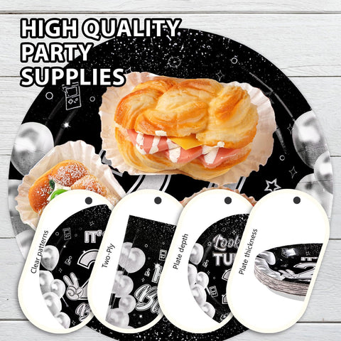 96 Pcs Black White 27th Birthday Party Plates and Napkins - Grencian