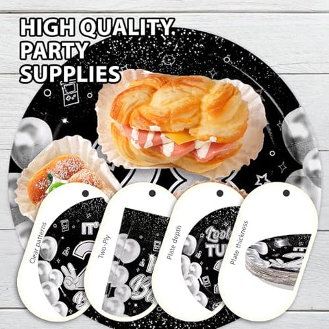 96 Pcs Black White 28th Birthday Party Plates and Napkins - Grencian