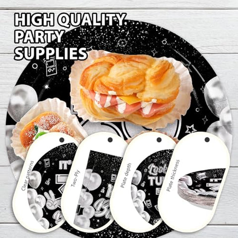 96 Pcs Black White 39th Birthday Party Plates and Napkins - Grencian