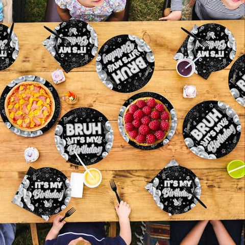 96 Pcs Black White Birthday Party Plates and Napkins - Grencian