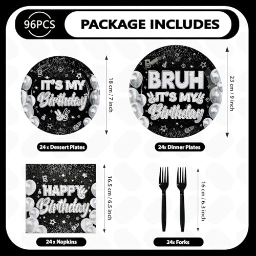96 Pcs Black White Birthday Party Plates and Napkins - Grencian