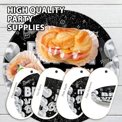96 Pcs Black White Birthday Party Plates and Napkins - Grencian