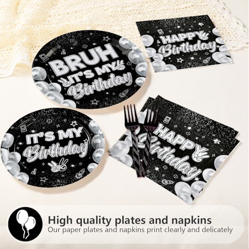 96 Pcs Black White Birthday Party Plates and Napkins - Grencian