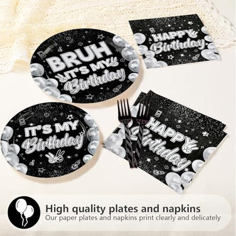 96 Pcs Black White Birthday Party Plates and Napkins - Grencian