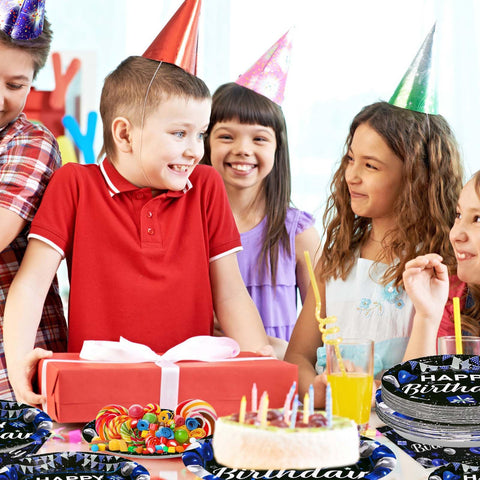 96 Pcs Black and Blue Birthday Party Plates and Napkins - Grencian