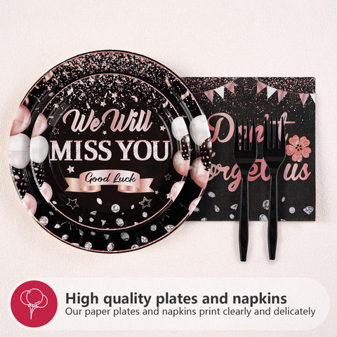 96 Pcs Black and Pink Retirement Party Plates and Napkins - Grencian