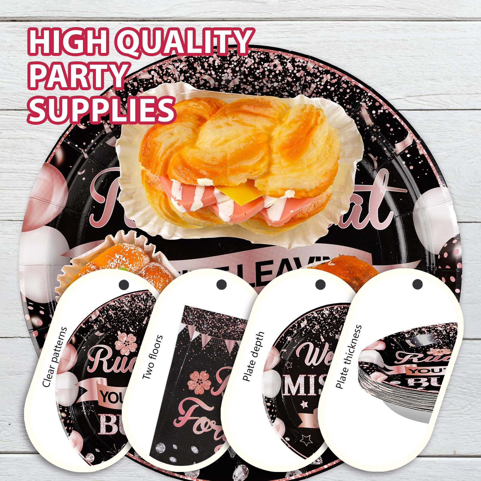 96 Pcs Black and Pink Retirement Party Plates and Napkins - Grencian