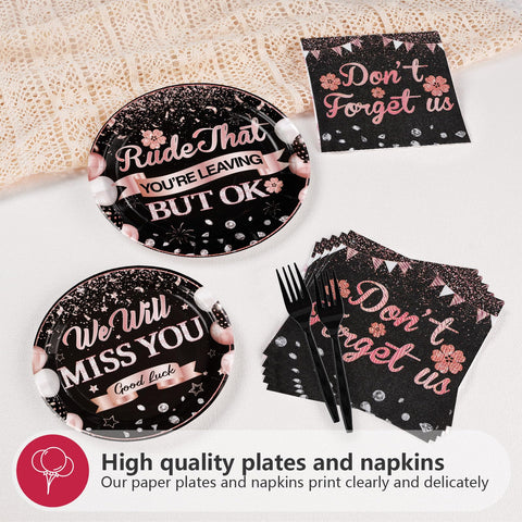 96 Pcs Black and Pink Retirement Party Plates and Napkins - Grencian