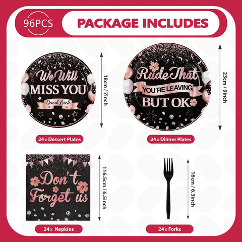 96 Pcs Black and Pink Retirement Party Plates and Napkins - Grencian