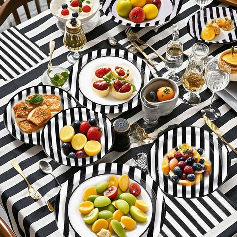 96 Pcs Black and White Striped Party Plates and Napkins - Grencian
