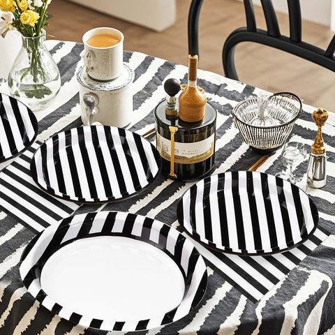 96 Pcs Black and White Striped Party Plates and Napkins - Grencian