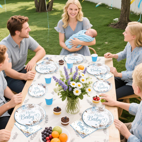 96 Pcs Blue Baby Shower Party Plates and Napkins - Grencian