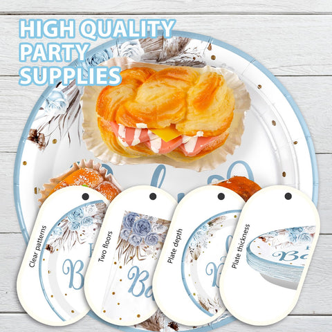 96 Pcs Blue Baby Shower Party Plates and Napkins - Grencian